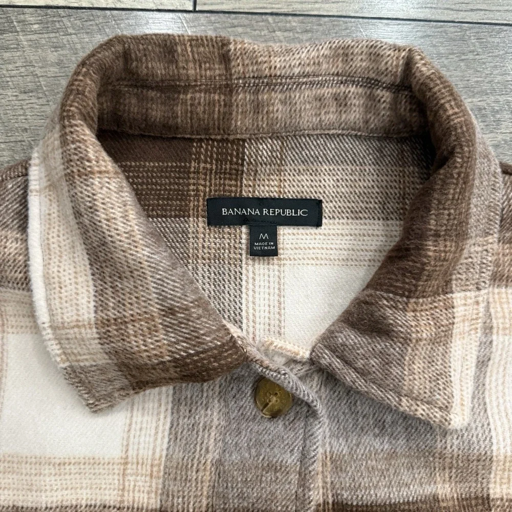 VTG Banana Republic Shirt Mens Medium Brown Plaid‎ Wool Blend Button Up Shacket